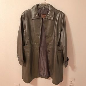 Metallic Silver Leather Driving Coat 2x